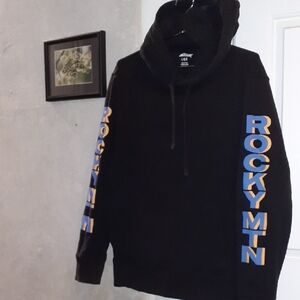 Heavyweight Black Hoodie with Rocky Mtn Natl Park Graphics, Sz L